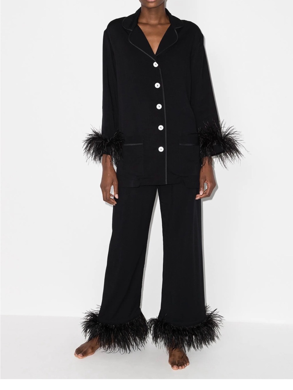 Sleeper Black Feather-Trim Pajama Set